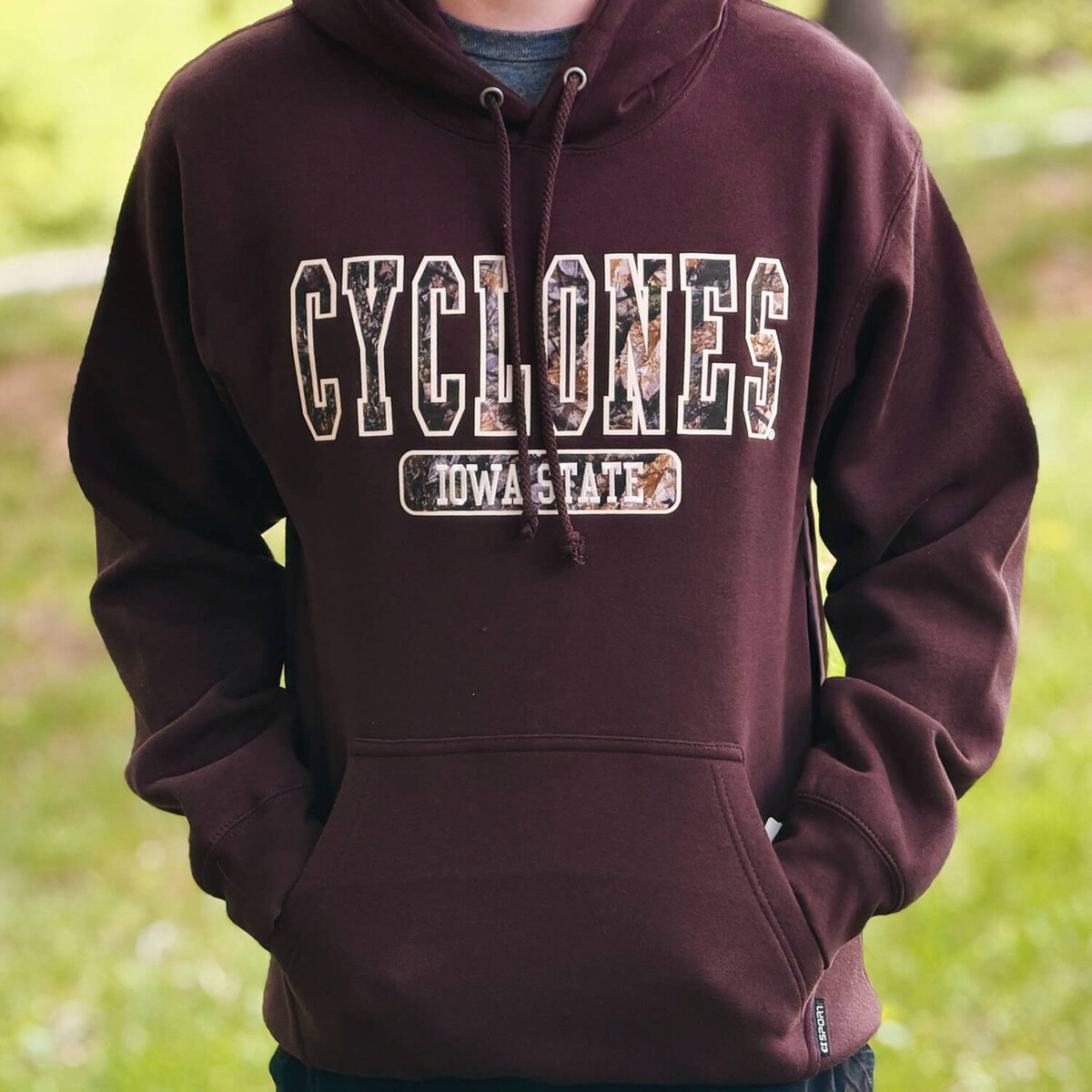 CI Sport Cyclones Dark Brown Hooded Sweatshirt design close up